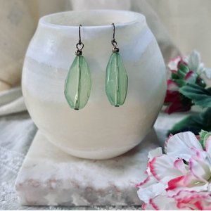 Translucent Green French Wire Drop Earrings